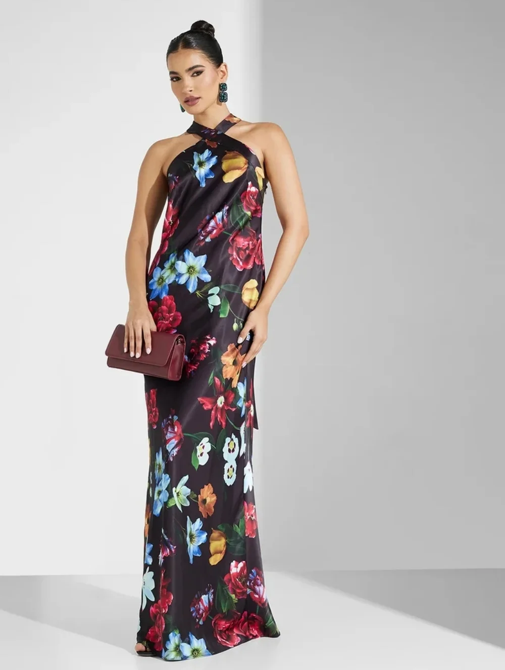 NWT Adrianna Papell Black Floral Mermaid Gown with Halter Neckline 2 - Picture 2 of 14